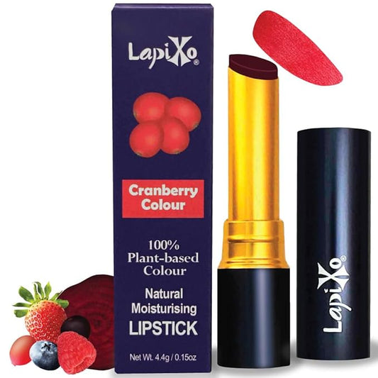 LAPIXO 100% Plant-based Color Lipstick, Unique Formula, Natural + Moisturizing | Non-Toxic, All Food Ingredients, Antioxidant-rich, Natural Matte Vibrant Color, 4.4g/0.15oz (Cranberry color)