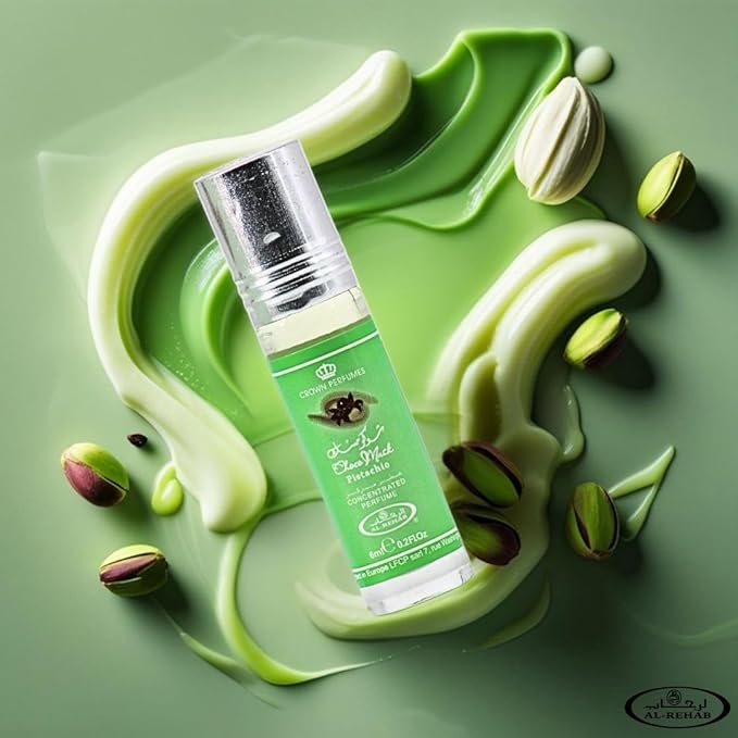 Al-Rehab Choco Musk Pistachio Perfume Oil Roll-On - 6ml (0.2 oz) | Nutty Gourmand Fragrance with Pistachio, Chocolate & Vanilla | Sweet, Creamy & Addictive | Long-Lasting Scent (Box of 6)