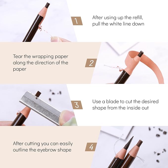 Ownest 6 Pcs Pull Cord Peel-off Eyebrow Pencil Tattoo Makeup and Microblading Supplies Set for Marking, Filling and Outlining, Waterproof and Durable Permanent Eyebrow Liner-Brown
