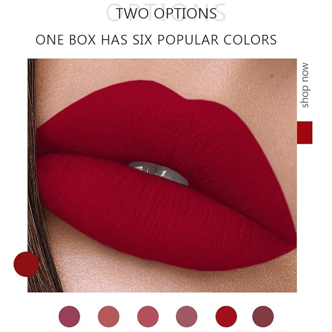 Lipstick Matte Lipstick Liquid Makeup Set, 6Pcs Long-Lasting Wear Non-Stick Cup Not Fade Waterproof Velvet Lip Gloss Kit, Lip Makeup Gift Sets for Girls and Women Dark Colors