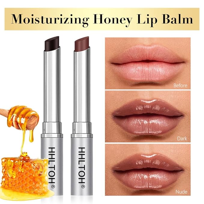 Honey Tinted Lip Balm Lipstick Set of 2, Nude + Black, Sheer Hydrating & Lightly Tinted Lip Color, Moisturizing Nourishing Lip Balm with Natural Black Cherry Tint, For All Skin Tones