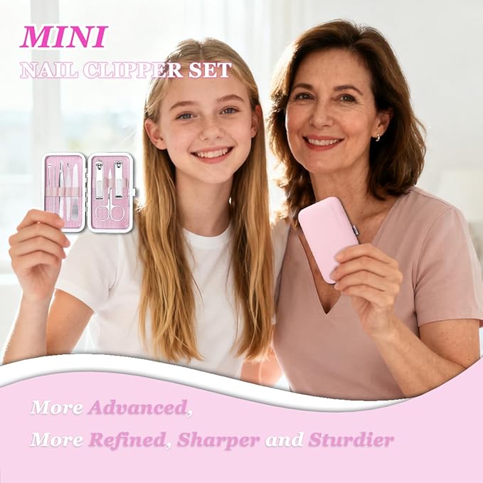 Nail Clippers Set, Manicure Grooming Care Tools Kit: Fingernail Clipper & Toenail Pedicure Cutter, Mini Nail Trimmer Kit with Travel Case Gifts for Women (Pink)