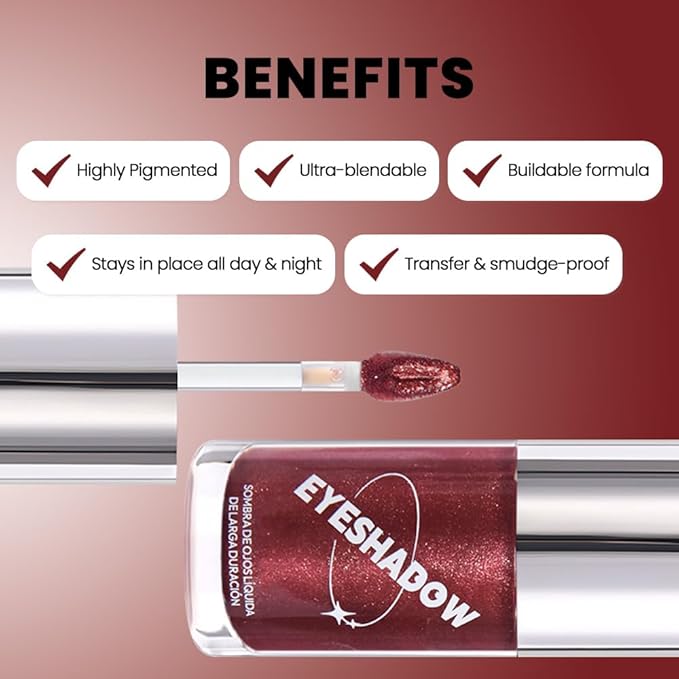 Cherry Liquid Metallic Glittler Shimmer Eyeshadow, Longwear Eye Makeup For Older Women, Buildable Highly Pigmented & Blendable Eye Shadow Cream in Shimmer Finishes, Vegan & Cruelty-Free (Cherry)