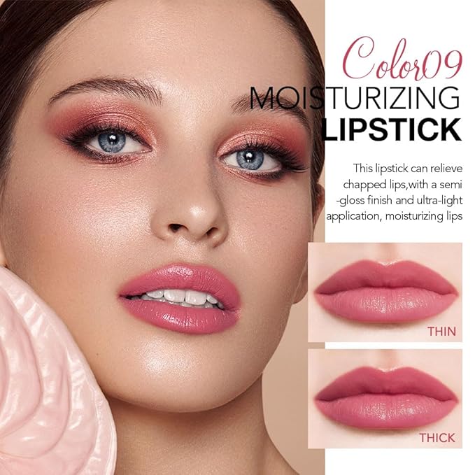Bright Rose Pink Tinted Lip Balm, Hydrating Sheer Soft Matte Finish Lipstick for Women, Creamy Natural Color Lip Tint Balm Lightweight And Non-greasy Lip Glow Long Lasting Waterproof for Dry Lips 09#