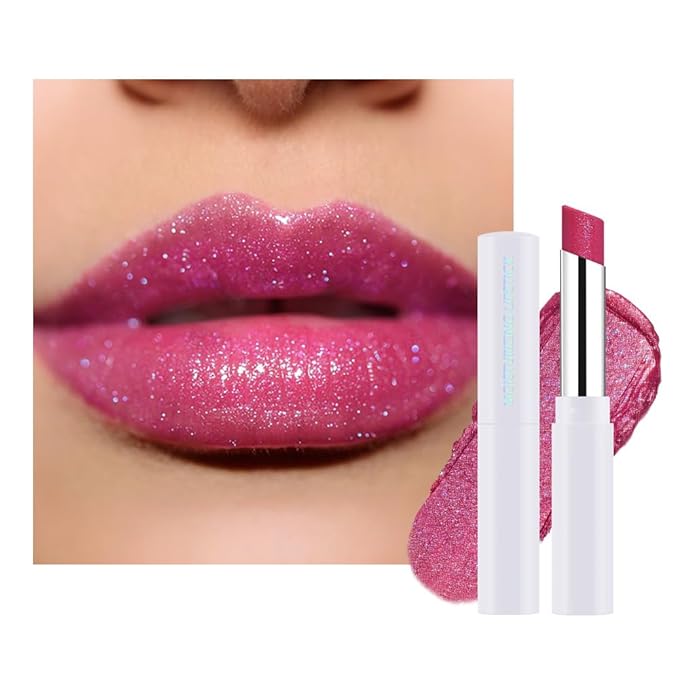 Mauve Red Shimmer Metallic Moisturizing Glow Plumping Lipstick Makeup, Lipstick with Metallic 3D Shine Lightweight Hydrating Formula, Glitter Lip Gloss Stain Long Lasting Waterproof (10#Mauve Red)