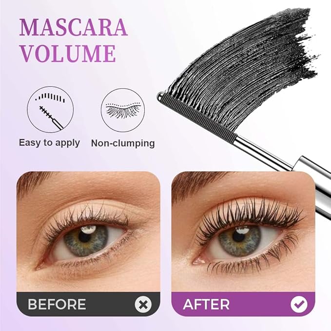 Iron Wand Mascara, Waterproof Metal Wand Mascara Volume and Length, Brushless Mascaras for Long Lasting No Clumping 3D Curling Eyelash (Black)