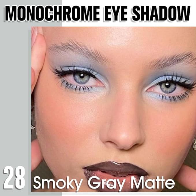Smoky Gray Matte Eyeshadow Palette for Women, Single Monochrome Eye Shadow Makeup, Shiny Pressed Powder, Blendable Natural sombras para ojos, Holographic,Vegan,Travel -28