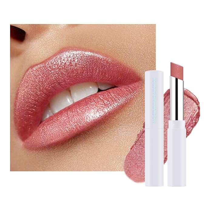 Champagne Shimmer Metallic Moisturizing Glow Plumping Lipstick Makeup, Lipstick with Metallic 3D Shine Lightweight Hydrating Formula, Glitter Lip Gloss Stain Long Lasting Waterproof (08#Champagne)
