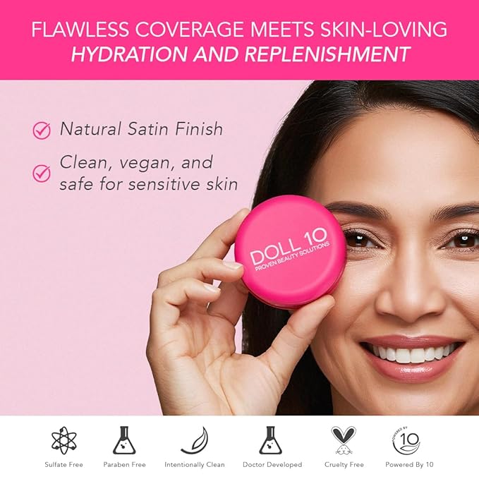 Doll 10 Peptide Bounce Balm Foundation™ – Hydrating, Age-Defying Foundation for Older Women, All Skin Types – Vegan, Clean, Natural, Medium Buildable Coverage, Blurs Fine Lines - [Tan]