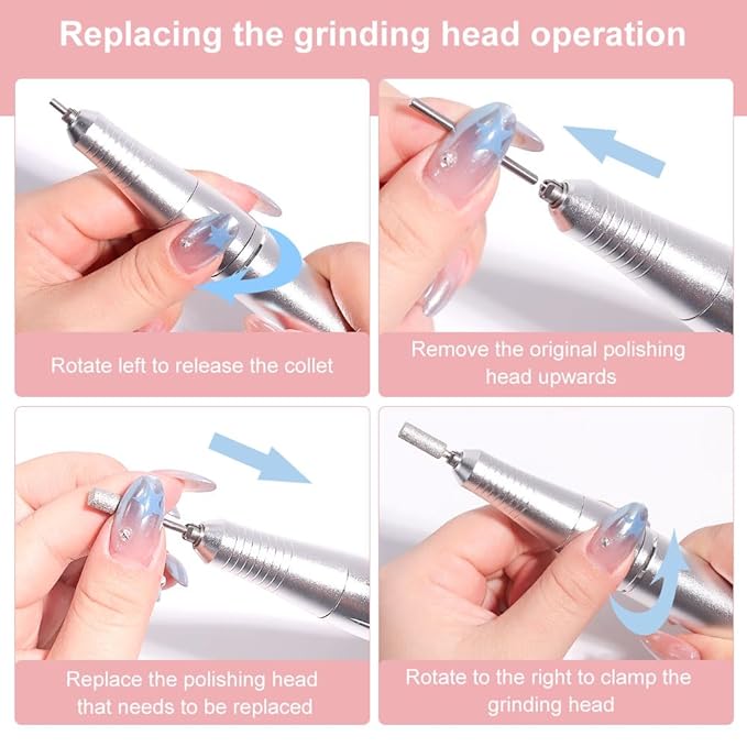 ANRLO Professional Electric Nail Drill, 45000 RPM Cordless Rechargeable E-File Machine, with 12 Bits, Sanding Bands, LCD Display for Acrylic Gel Nails (DMJ-V4-PINK-USB)