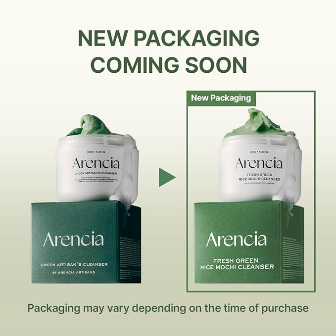 Arencia Korean Rice Mochi Face Cleanser & Daily Scrub - Moisturizing, Brightening & Deep-Cleansing - All Skin Types, Vegan, Organic - with Rice Powder, Rice Water & Green Tea (1.76oz)