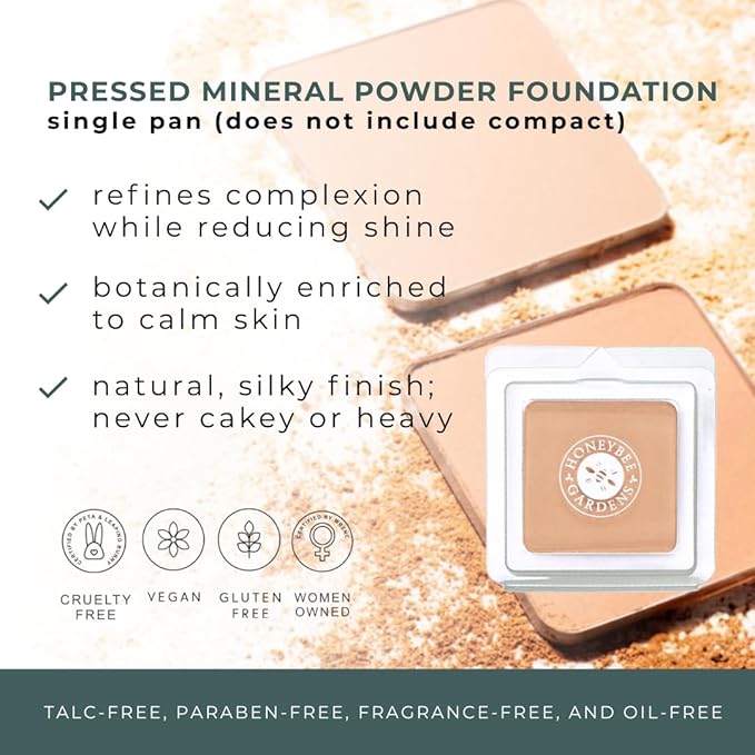 Honeybee Gardens Pressed Mineral Powder Foundation Refill, Sultana, Deep Mocha Shade, Adjustable Coverage, Natural Finish, With Botanical Extracts And Vitamin E, 7.5g