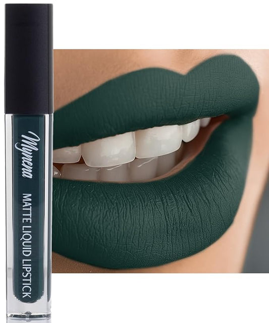 Mynena Deep Forest Green Matte Liquid Lipstick | Long-Lasting Comfort | Smudge-Proof Transfer-Resistant | Full Coverage Non-Drying | Vegan & Cruelty-Free | All-Day Wear Lip Color | Jocelyn