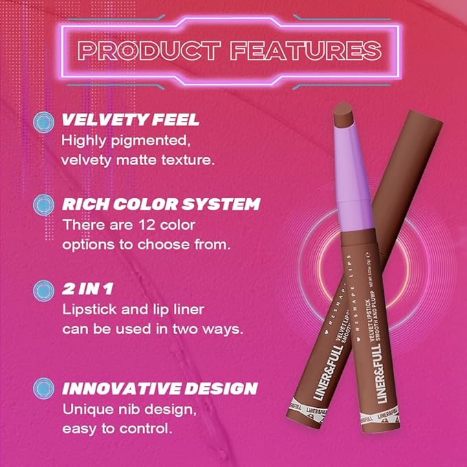 2-IN-1 Lipstick Lipliner, Velvet Matte Finish, Smooth & Plump, 12 Universal Lip Color-Nude Pink Rose Mauve Berry Plum, Creamy Formula for Lip Makeup, All-Day Wear, Cruelty-Free (#10 MAUVE MYSTIQUE)