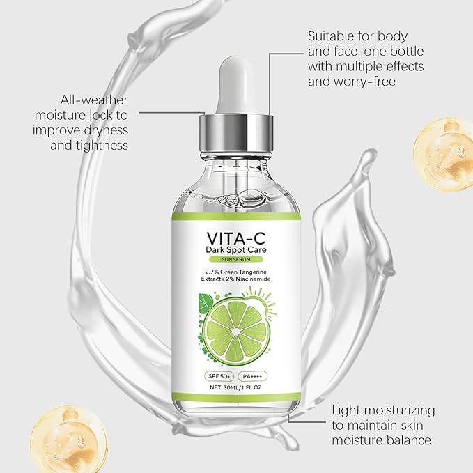 Vita C Dark Spot Care & SunSerum - SPF 50+ PA++++,with Green Tangerine Extract, Lightweight Moisturizing, Improves Dullness, 30ml