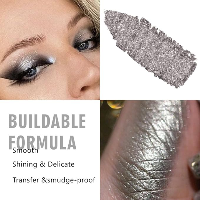 Sparkly Eyeshadow Palette for Women, Single Monochrome Eye Shadow Makeup, Shiny Pressed Cream Powder, Blendable Natural sombras para ojos, Holographic,Vegan,Travel (07-sparkly-Black)