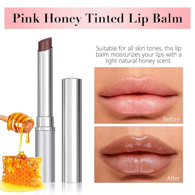 Honey Lipstick Tinted Lip Balm, Sheer Hydrating Lip Stain for All Skin Tones (07-Nude, 1 Count (Pack of 1))