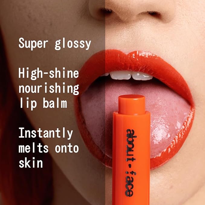 aboutface Cherry Pick Lip Color Butter – High-Shine, Hydrating Lip Balm with Pomegranate Flower Extract & Cherry Butter – Vegan, Cruelty-Free, Clean Beauty – 0.06 oz (Orange Daze – Red Orange)