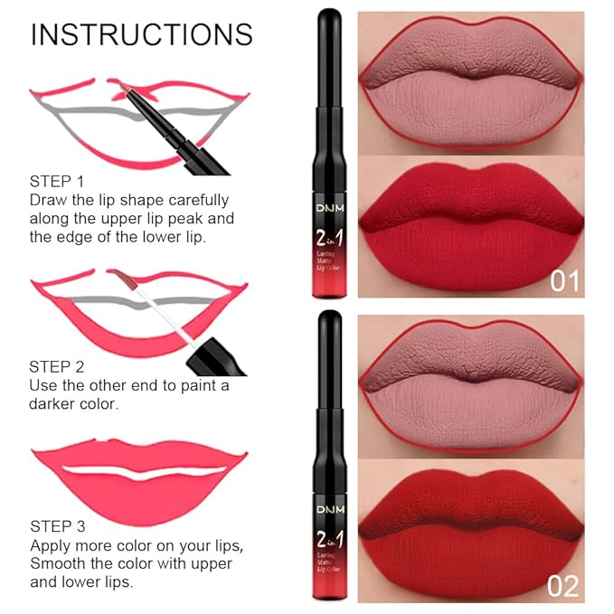 evpct 6Pcs Dark Red Mauve Purple Plum Matte Lip Stain Lip Liner and Lipstick Set Long Lasting Waterproof labiales matte mate larga duracion listip 24 hours a prueba de agua mate 24 horas originales
