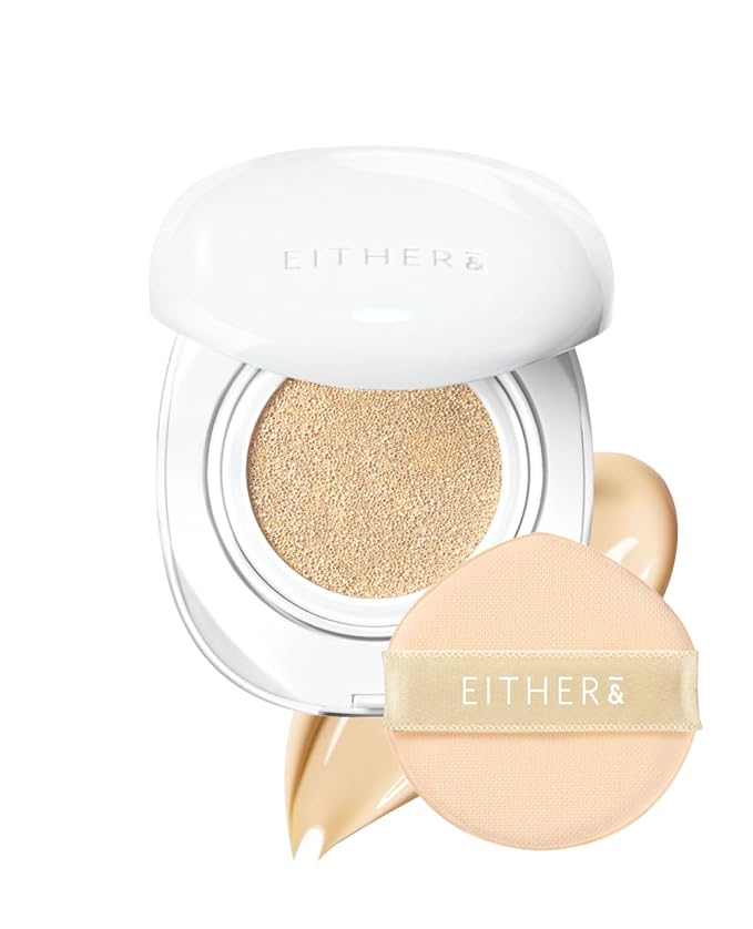 EITHER& Glow Pixel Cushion, 62% Skincare-Infused Foundation for Radiant Glass Skin, No Oxidation, 100H Long-Wear, Lightweight Buildable Korean Cushion (21N Natural, 12g)