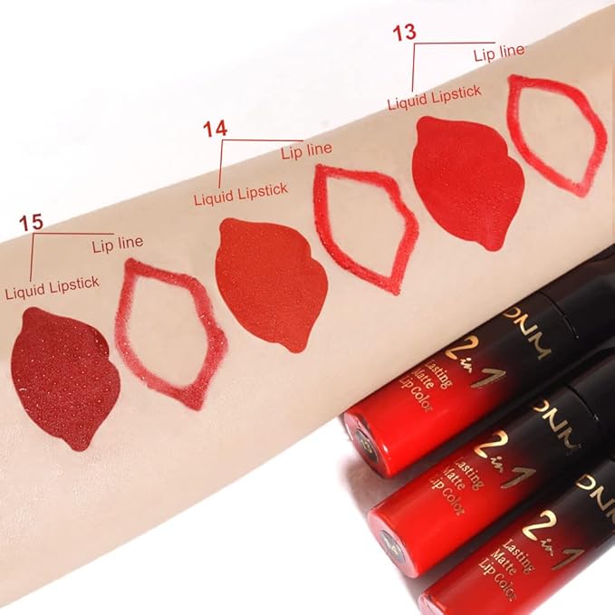 evpct 3Pcs Ruby Bright Dark Deep Red Lip Stain Lipstick with Lip Liner, Burgundy Red Matte Lip Liner and Liquid Lipstick Set for Women Long Lasting Waterproof 24, 24 Hours Lip Sitck Paint