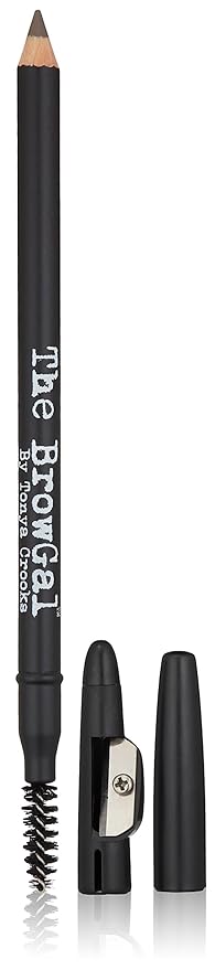 The BrowGal - 3 in 1, Skinny Eyebrow Pencil - 05 with Sharpener Cap & Spoolie Brush - Draws Tiny Brow Hairs & Fills in Sparse Areas & Gaps, Sharp Enable, Longwear, Long Lasting – 7.4 In, Taupe Color