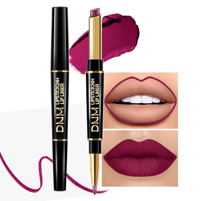 Kaely 2-in-1 Plum Purple Lip Liner & Lipstick Set Kit for Women, Matte Lips Kit with Lip Liner Lip Stains Long Lasting Waterproof 24 Hour Lipstick and Lip Liners Combo Lipliners Pencil Set 05