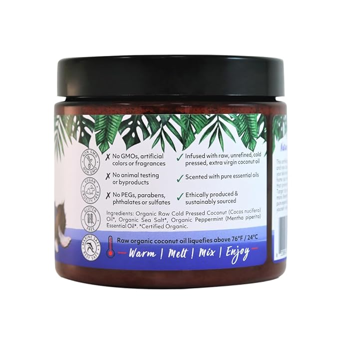 Organic Fiji Whole Body Scrub - Infused with Coconut Oil, Exfoliating Sea salt Scrub for Smooth and Soft Skin, Exfoliates & Restores Skin's Natural Biosphere, Peppermint 20 oz