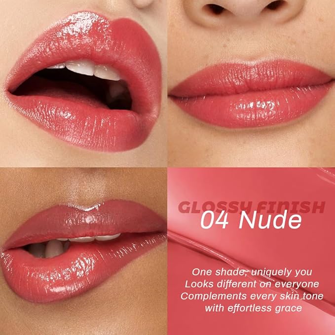 Lip Tinted Lipstick, Moisturizing Shine Balm, Glossy Finish, All Skin Tones (03&04, 1Pcs (Pack of 2))