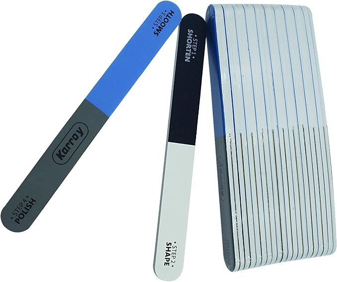 Karroy Nail File and Buffer for Natural Nails Dual Sided 4 Steps Shorten-Shape-Smooth-Polishing Nail Tools 20pcs