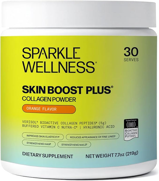 Sparkle Wellness VERISOL Bioactive Hydrolyzed Collagen Peptides | Collagen Powder Supplement with Vitamin C & Hyaluronic Acid for Hair, Skin, and Nail Health | Skin Boost Plus (Orange) [30-Serves]