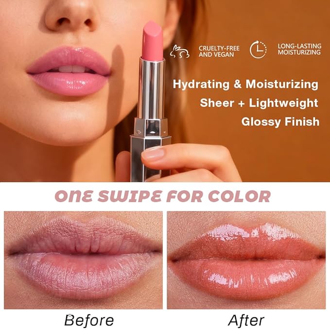 Lip Tinted Lipstick, Moisturizing Shine Balm, Glossy Finish, All Skin Tones (03&04, 1Pcs (Pack of 2))