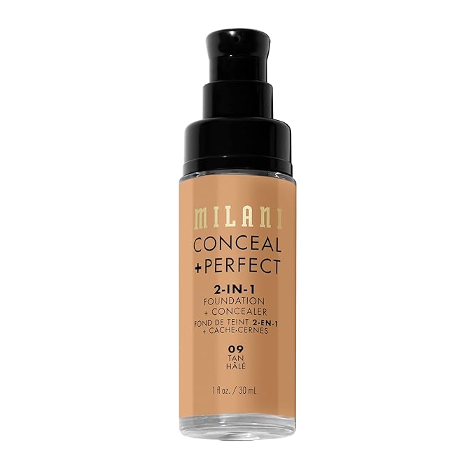Milani Conceal + Perfect 2-in-1 Foundation + Concealer for a Flawless Complexion, Under Eye Corrector, Cover Redness and Imperfections, Waterproof and Sweatproof - Tan