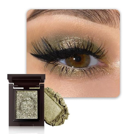 Sparkly Eyeshadow Palette for Women, Single Monochrome Eye Shadow Makeup, Shiny Pressed Cream Powder, Blendable Natural sombras para ojos, Holographic,Vegan,Travel (02-Glitter-Green)