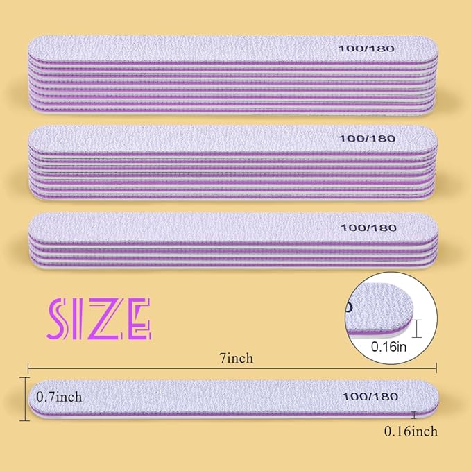 TsMADDTs Nail Files Set, 20PCS Double Sided Emery Board Natural Acrylic Nails 100 180 Grit Professional Manicure Tools for Home Salon