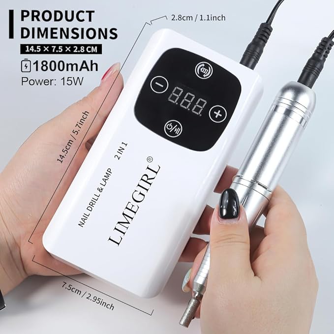 ANRLO Professional Electric Nail Drill, 45000 RPM Cordless Rechargeable E-File Machine, with 12 Bits, Sanding Bands, LCD Display for Acrylic Gel Nails (DMJ-V3)