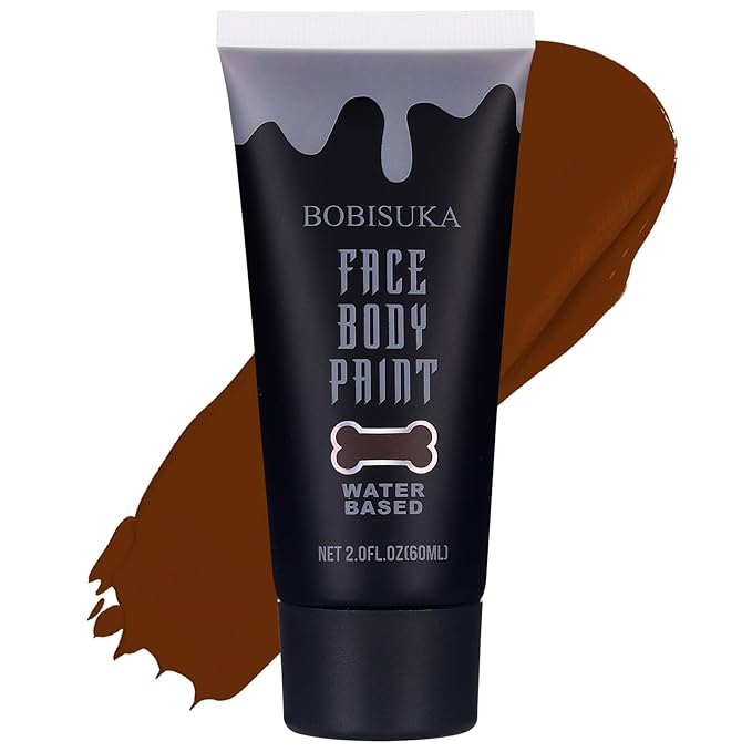 BOBISUKA Brown Face Body Paint, Water Based Face Painting for Art Theater Halloween Party Cosplay Clown SFX Makeup for Women Adults, Non-Toxic Washable