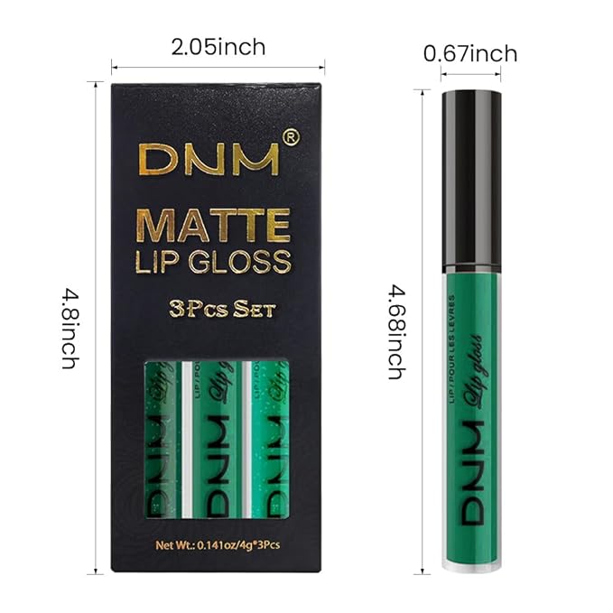 evpct 3Pcs Green Matte Glitter Liquid Lipstick Lip Stain Sets for Women, Matte Shimmer Lipstick Long Lasting Waterproof Permanent 24 Hours original, Magic Lip Sticks Pack for Halloween Daily Makeup