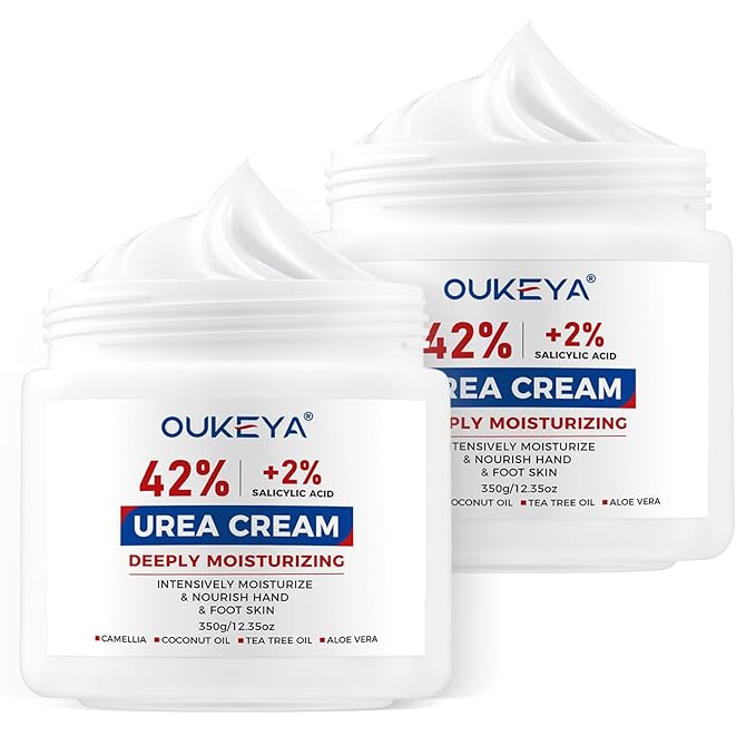 OUKEYA Urea Cream 42% plus Salicylic Acid 2% Net 12.35 Oz Foot & Hand Cream for Dry Cracked, Urea Lotion for Feet Maximum Strength, 2 Pack