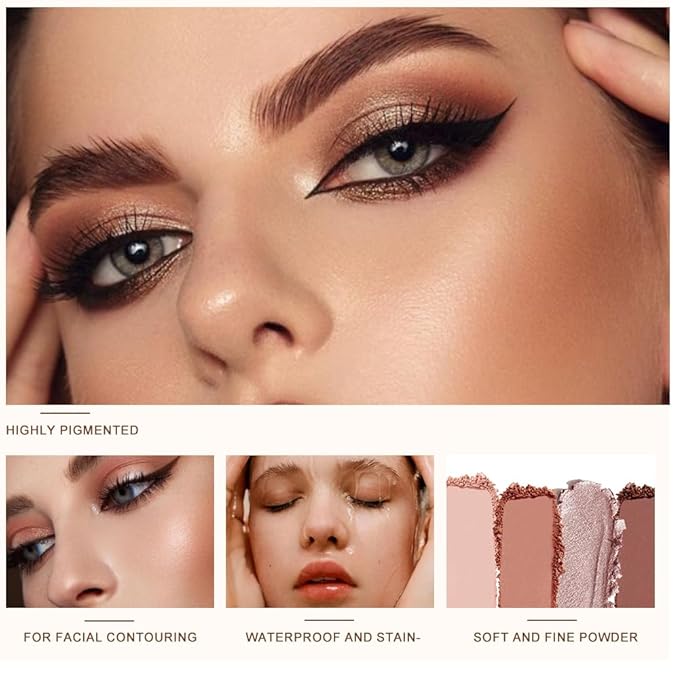4 Color Eyeshadow Palette, Matte and Shimmer Powder Makeup, Highly Pigmented Blendable Shadows, Long-Lasting Waterproof, Natural Nude Brown Pink Shades (2#, 1 Count (Pack of 1))