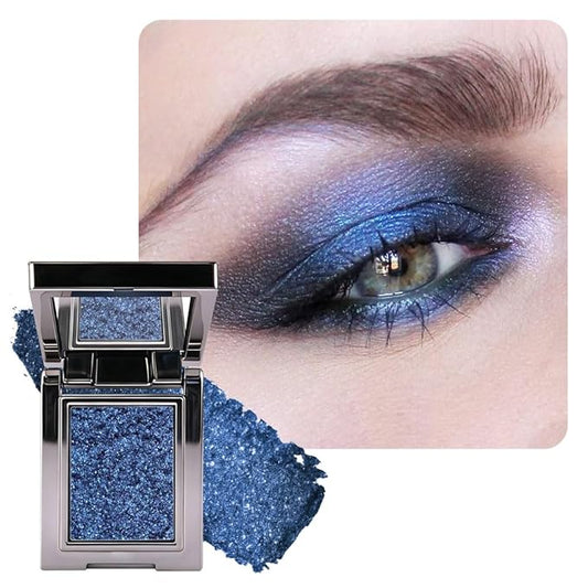 Sparkly Eyeshadow Palette for Women, Single Monochrome Eye Shadow Makeup, Shiny Pressed Cream Powder, Blendable Natural sombras para ojos, Holographic,Vegan,Travel (10-sparkly-Blue)