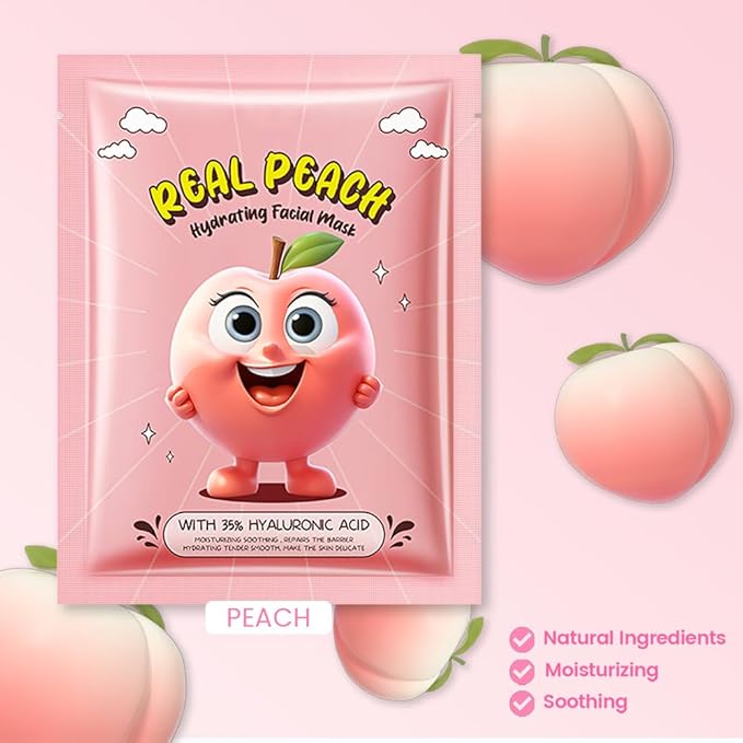 CAKAILA 8 Pack Peach Face Mask,Pink Face Masks Skincare Spa Day Kit Supplies,Spa Party Favors for Women,Sheet Facial Mask Skincare Gifts Set,Moisturize Soothe for All Skin Types