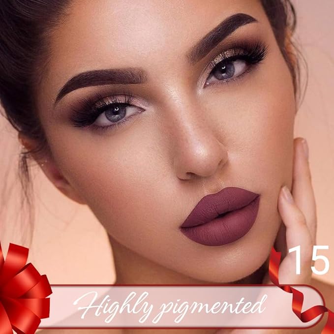 Purple Brown Matte Lip Liner Crayon with Sharpener - Waterproof Smudgeproof Long-Wear Lip Pencil, Creamy Pigmented Lip Crayon for Women, 12HR Stay Silky Velvet Lip Liner 15#