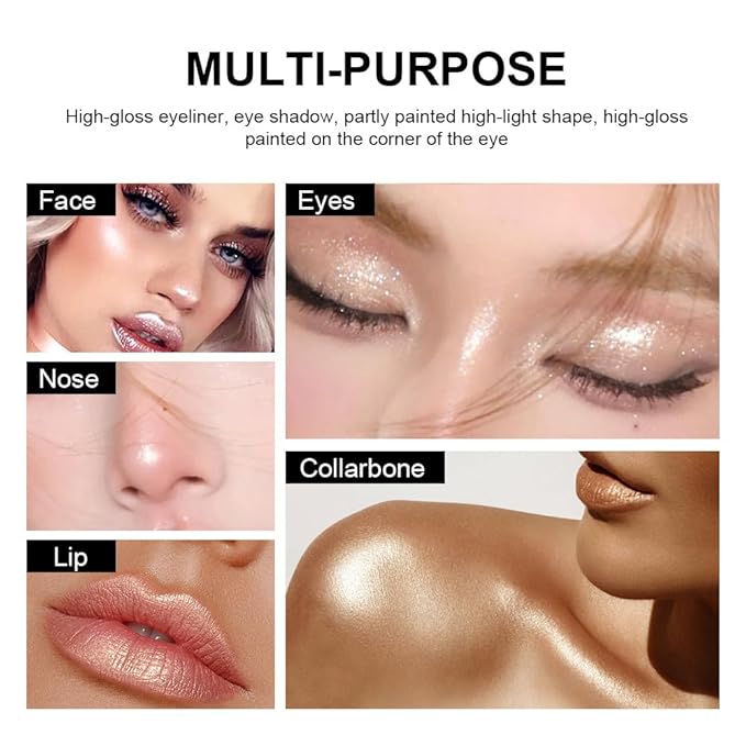 Rose Gold Eyeshadow Stick Makeup, Highlighter Cream Eye Shadow Pencil, Waterproof Hypoallergenic Long Lasting Matte Crayon, Glitter Primer Palette Shimmer Eyeliner Pen