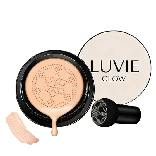 Luvie Glow Foundation Cushion, Mushroom Head Air Cushion CC Cream, Air Cushions Foundation Long Lasting Matte Concealer for All Skin Types (warm)