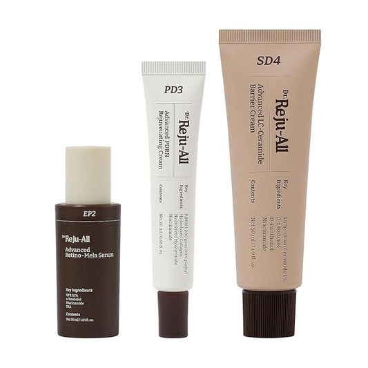 Dr. Reju-All The Anti-Aging Routine Set: Advanced PDRN Rejuvenating Cream + Retino-Mela Serum + LC-Ceramide Barrier Cream - All-in-one Korean Pharmacy Skin Care for All Skin Types