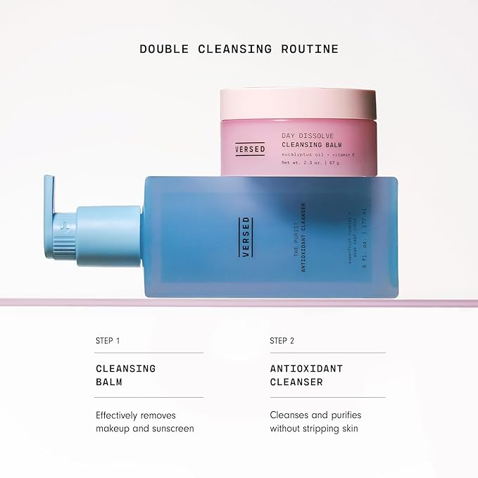 Versed Day Dissolve Cleansing Balm - Makeup Melting Balm Infused with Vitamin E + Eucalyptus Oil to Calm Skin - Oil Based Double Cleanser with Avocado + Jojoba Oil (2.3 oz)