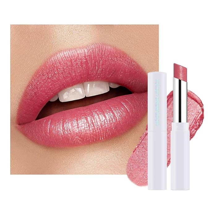 Nude Pink Shimmer Metallic Moisturizing Glow Plumping Lipstick Makeup, Lipstick with Metallic 3D Shine Lightweight Hydrating Formula, Glitter Lip Gloss Stain Long Lasting Waterproof (01#Nude Pink)