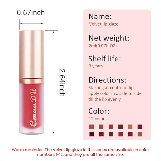 evpct 1Pcs Dark Sexy Red Matte Liquid Lipstick Lip Gloss Glossy Set for Black Women 24 Hour Silky Velvet Lipstick labiales matte larga duracion mate 24 horas originales 06#