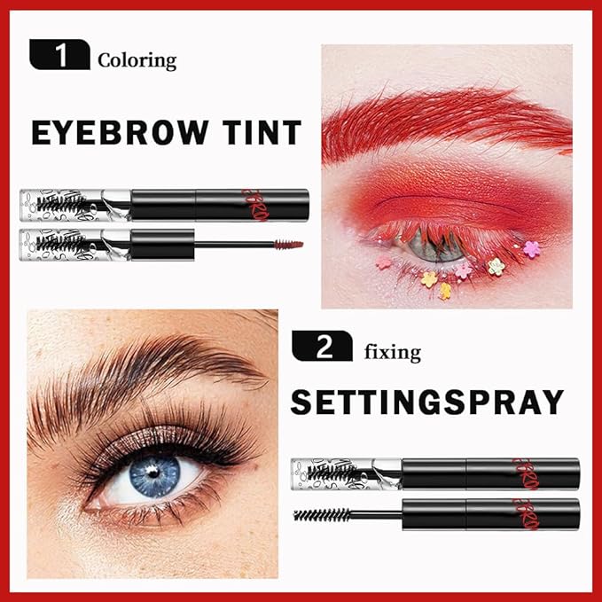 2in1 Semi-Permanent Eyebrow Gel & Lamination Gel, Eeybrow and Lash Gel, Lightweight and Waterproof Tinted Brow Gel For Up To 24HR Hold, Built-In Styling Comb - Clear Eyebrow Gel(03#Red)